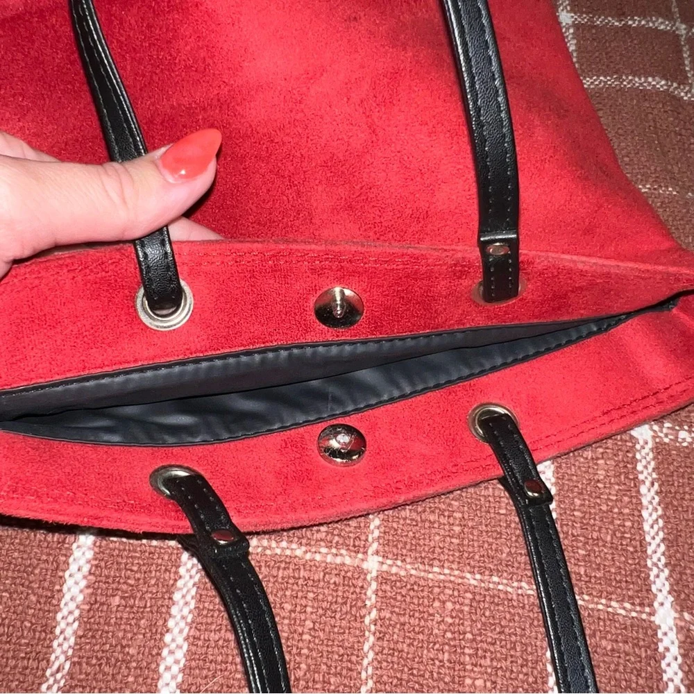 Small Red Suede Bucket Bag